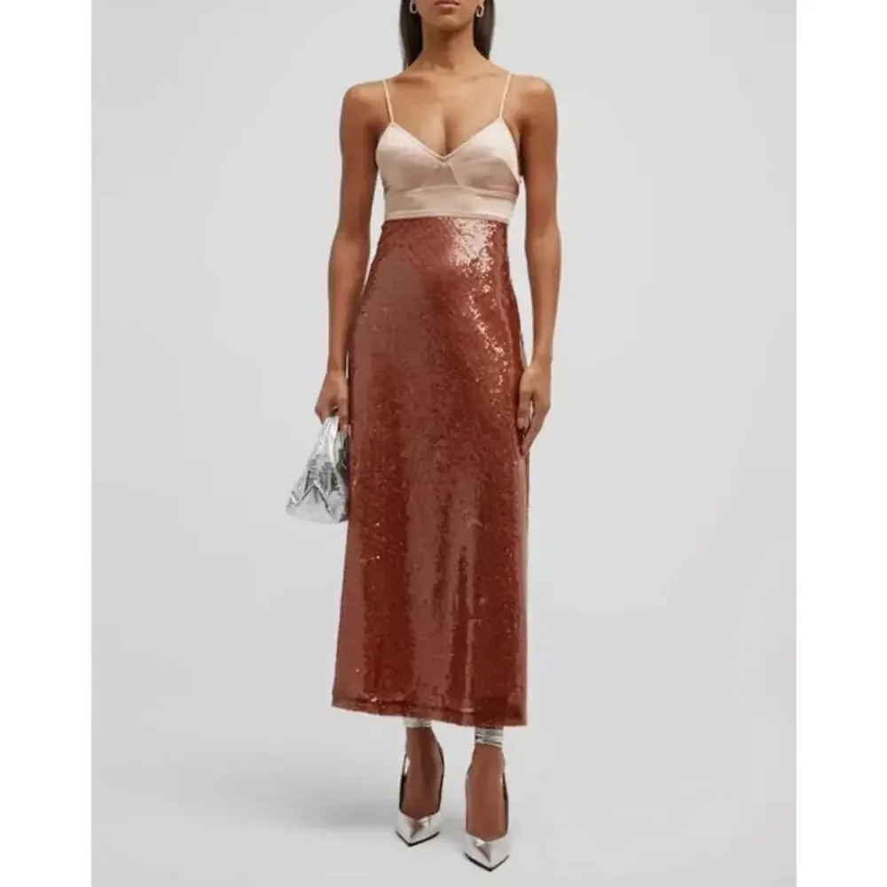 rust sequin dress Women's Coast Muse Sequin Long Sleeve Midi Dress, Rust